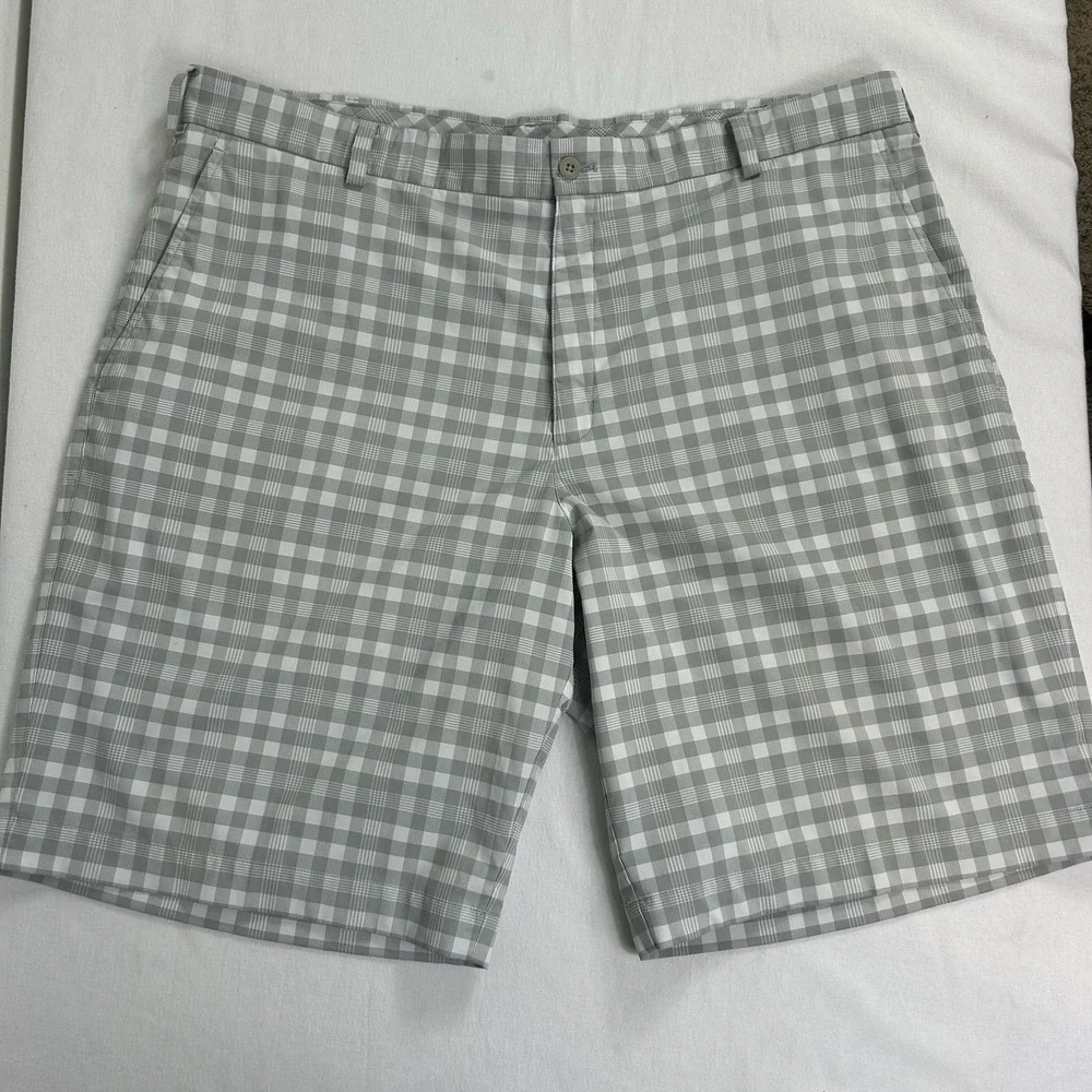 Nike Dri Fit Golf Shorts Flat Front Pockets Gray White‎ Plaid Gingham Mens 40
